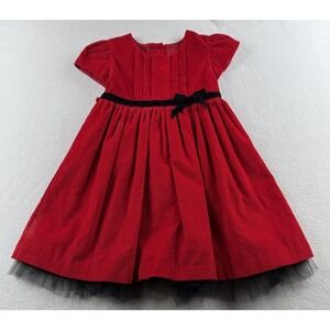 Rosenau Girls Size 2T Red Fine Corduroy Black Dot Dress Black Velvet Bow